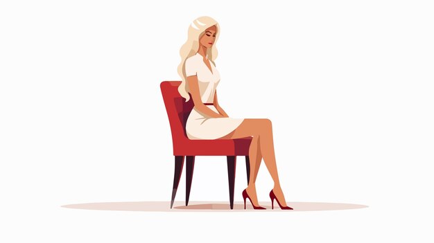 Elegant Woman Sitting on Chair Flat Vector Illustration for Design Projects