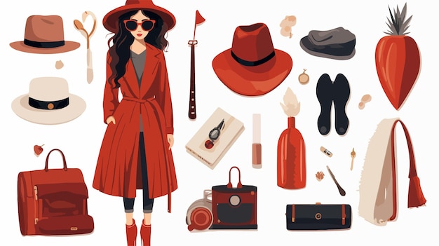 Vector elegant woman with various accessories illustration