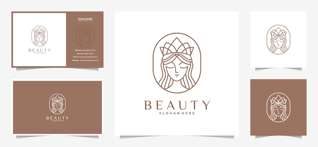 elegant women logo design with a combination crown and business card