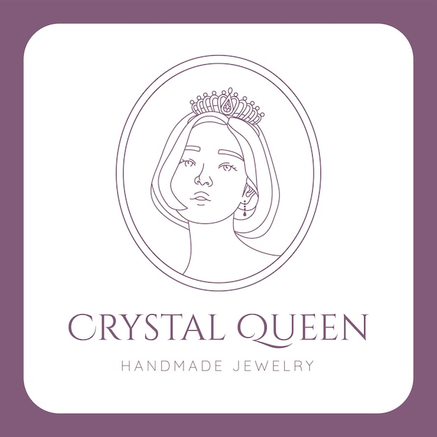 elegant women short hair with crown line art beauty logo for business