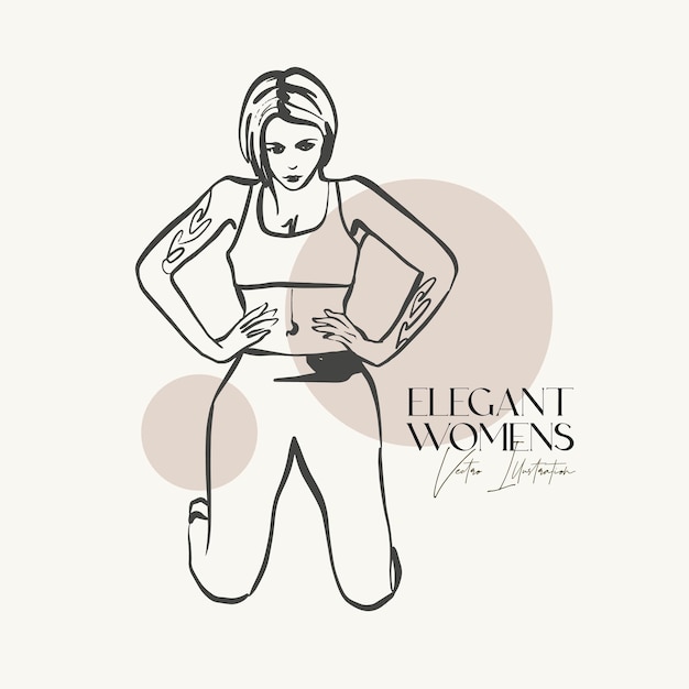 Elegant womens. Female silhouette. Hand drawn vector illustration.