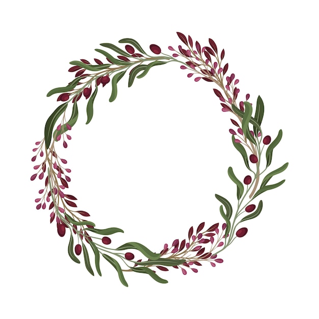 Elegant wreath with berries and greenery vector element