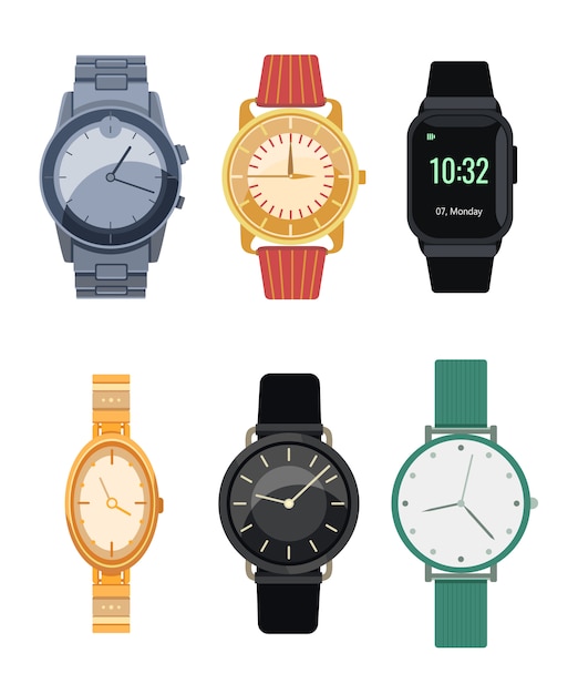 Elegant wristwatches flat icon collection