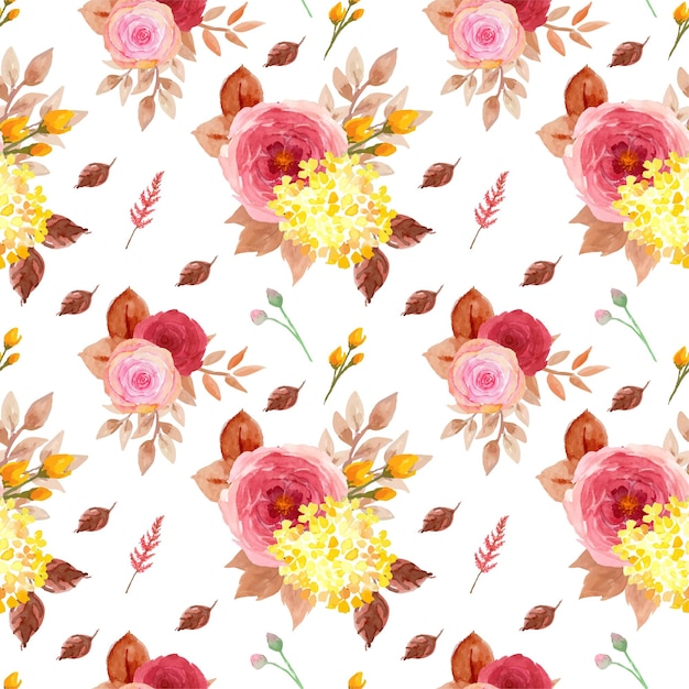 Elegant Yellow And Red Watercolor Floral Seamless Pattern