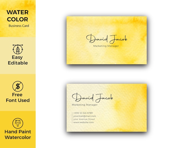 Elegant yellow watercolor business card