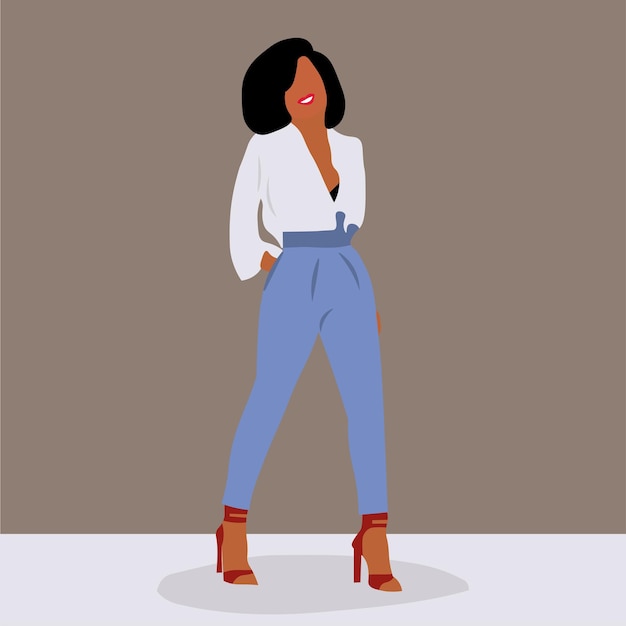 Elegant Young African woman in line art style vector