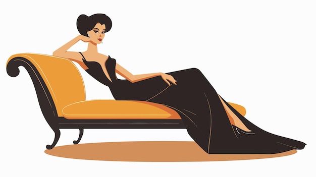 Vector elegant young lady in evening dress sitting on sofa