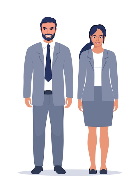 Vector elegant young man and woman in business suits