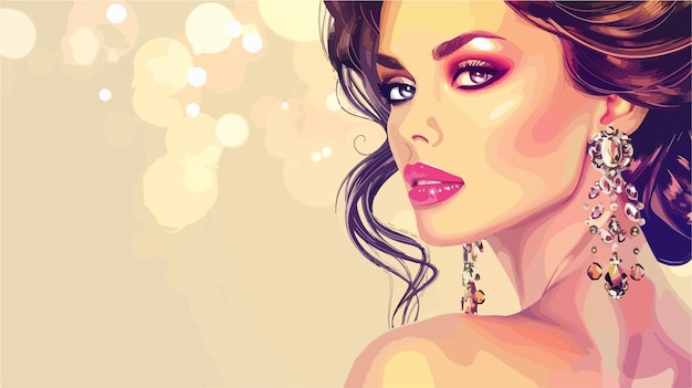 Vector elegant young woman adorned with stylish jewelry in soft light