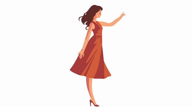 Vector elegant young woman in dress reaching hand to touch something