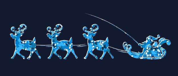 Element Christmas composition blue silhouette of Santa Claus slowly riding in a reindeer harness