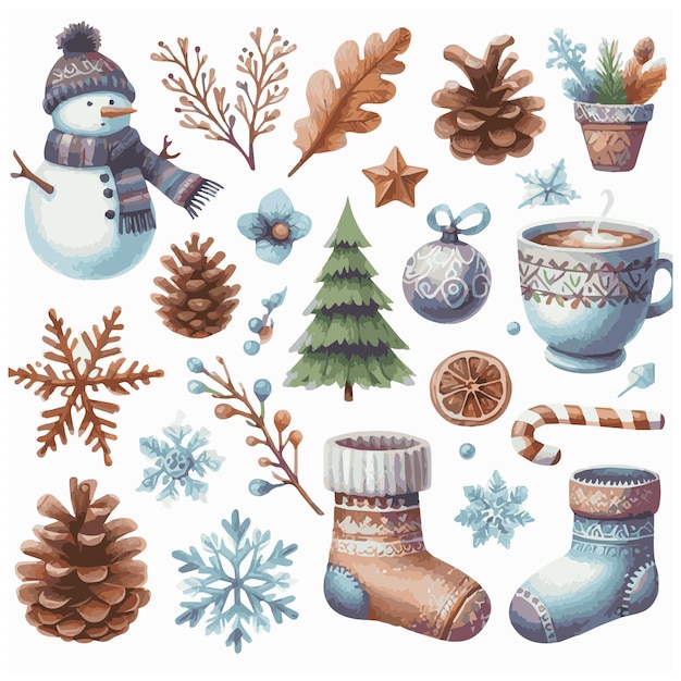 Element Winter Wetercolor Vector Illustrations