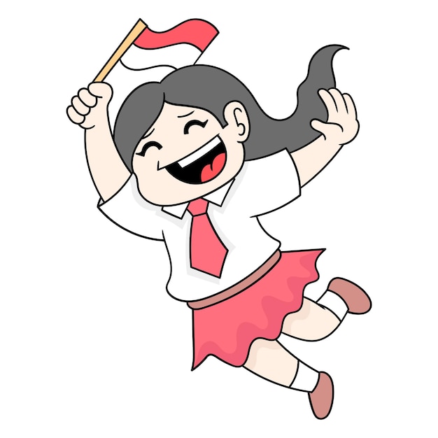 Elementary school girls celebrating indonesian independence day, vector illustration art. doodle icon image kawaii.