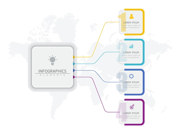 Elements for infographics. presentation and chart. steps or processes.  options number workflow template design. 4 steps.