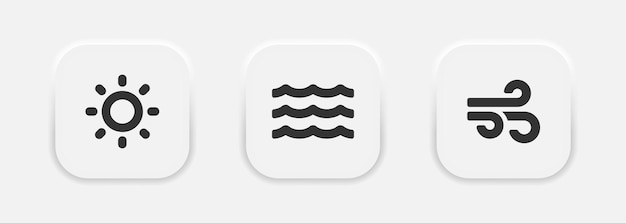 Elements of nature light water wind icons set in neumorphism style Vector EPS 10