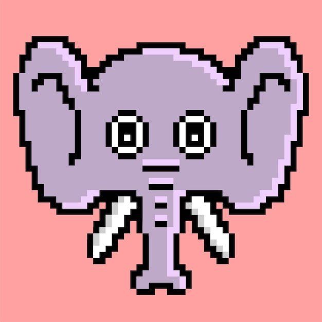 elephant animal face colorful pixel art illustration