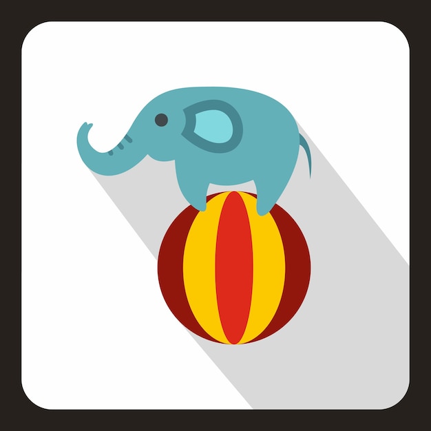 Elephant balancing on a ball icon in flat style on a white background vector illustration