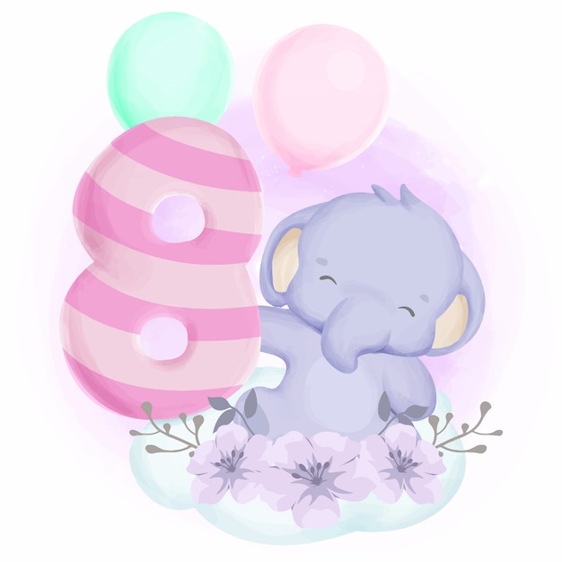 Elephant Birthday Eighth Cute Animal Baby for Kids