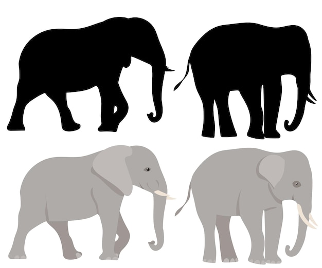 Elephant black silhouette on white background isolated vector