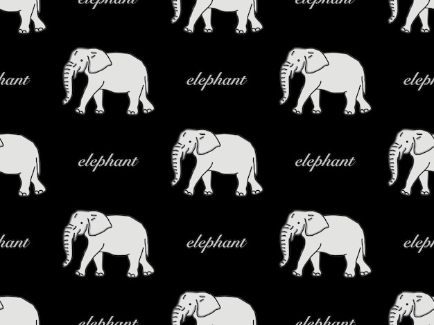 Elephant cartoon character seamless pattern on black background