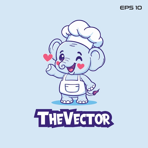 Vector elephant chef logo vector mascot character cartoon illustration eps10