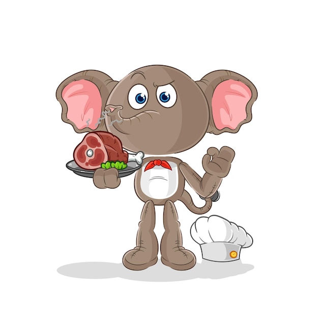 Elephant chef with meat mascot cartoon vector