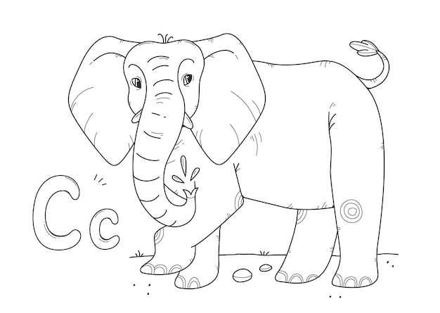 Elephant coloring book with russian large and small letters C Children's coloring page alphabet