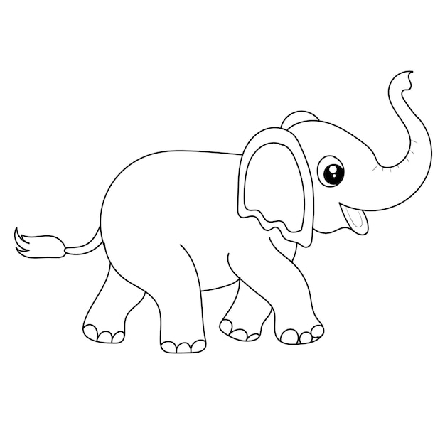 Elephant coloring page for kids Hand drawn elephant outline illustration