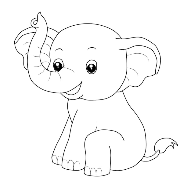 Elephant coloring page for kids Hand drawn elephant outline illustration