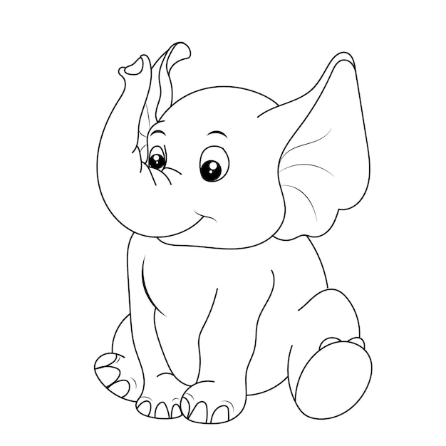 Elephant coloring page for kids Hand drawn elephant outline illustration