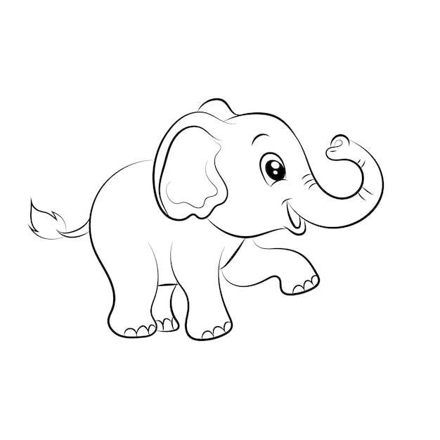 Elephant coloring page for kids Hand drawn elephant outline illustration