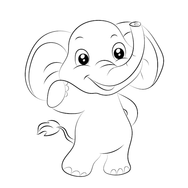 Elephant coloring page for kids Hand drawn elephant outline illustration