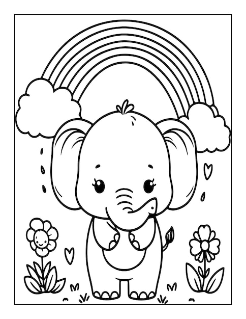 Elephant coloring page for kids outline illustration