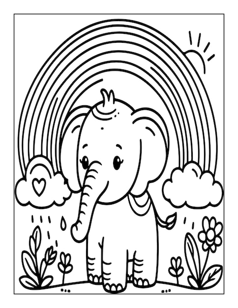 Elephant coloring page for kids outline illustration