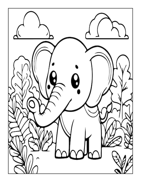 Elephant coloring page for kids outline illustration