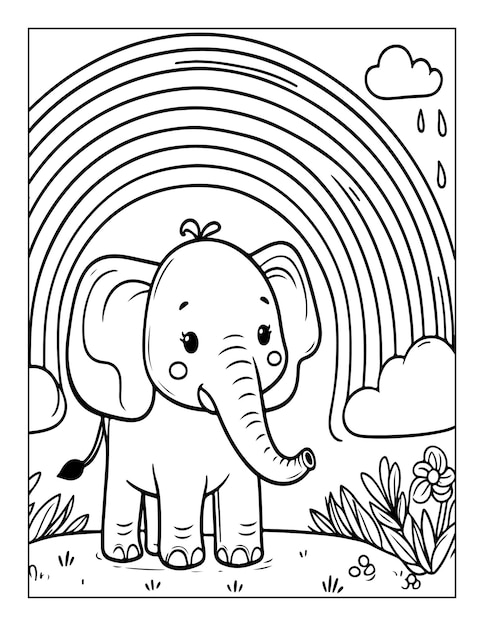 Elephant coloring page for kids outline illustration