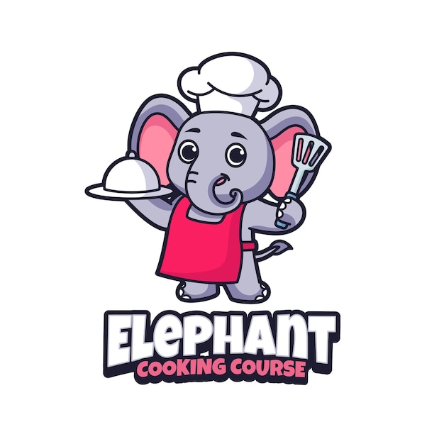 Elephant cooking course mascot logo template