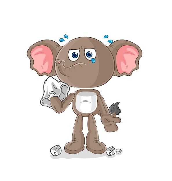 Elephant cry with a tissue cartoon mascot vector