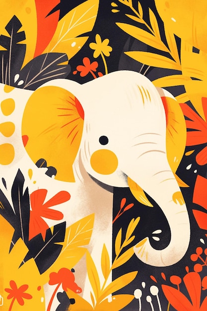 Vector elephant designs on textiles in forest backgrounds