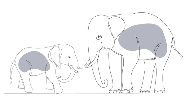 Elephant drawing in one continuous line isolated vector