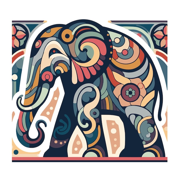 elephant flat vector design in art nouveau style