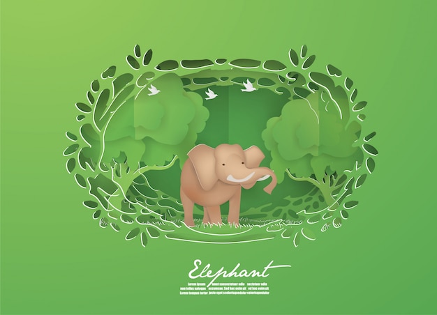 Elephant in green forest animals, wildlife concept.