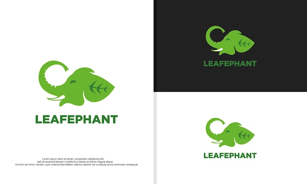 Elephant head combined with leaf logo design illustration