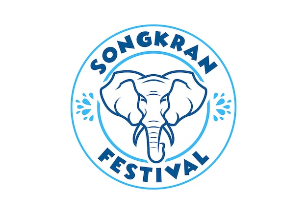 Elephant head line art logo songkran festival emblem badge vector design