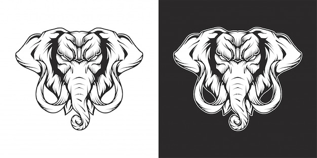 Elephant Head Logo Line Art