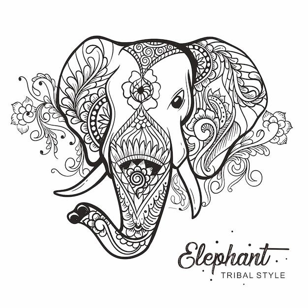 Elephant head tribal style Hand drawn