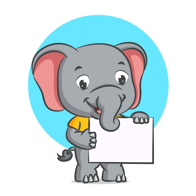 elephant holding a blank white board with his hand