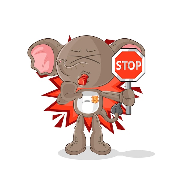 Elephant holding stop sign cartoon mascot vector