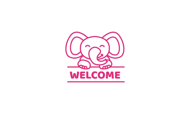 Elephant kids line smile with banner logo icon vector illustration