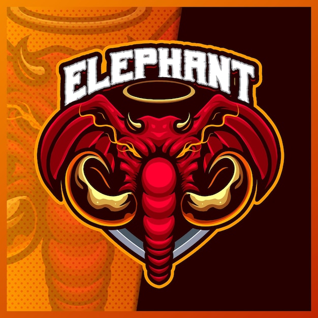 Elephant King Head mascot esport logo design illustrations vector template, Elephant crown logo for team game streamer banner, full color cartoon style